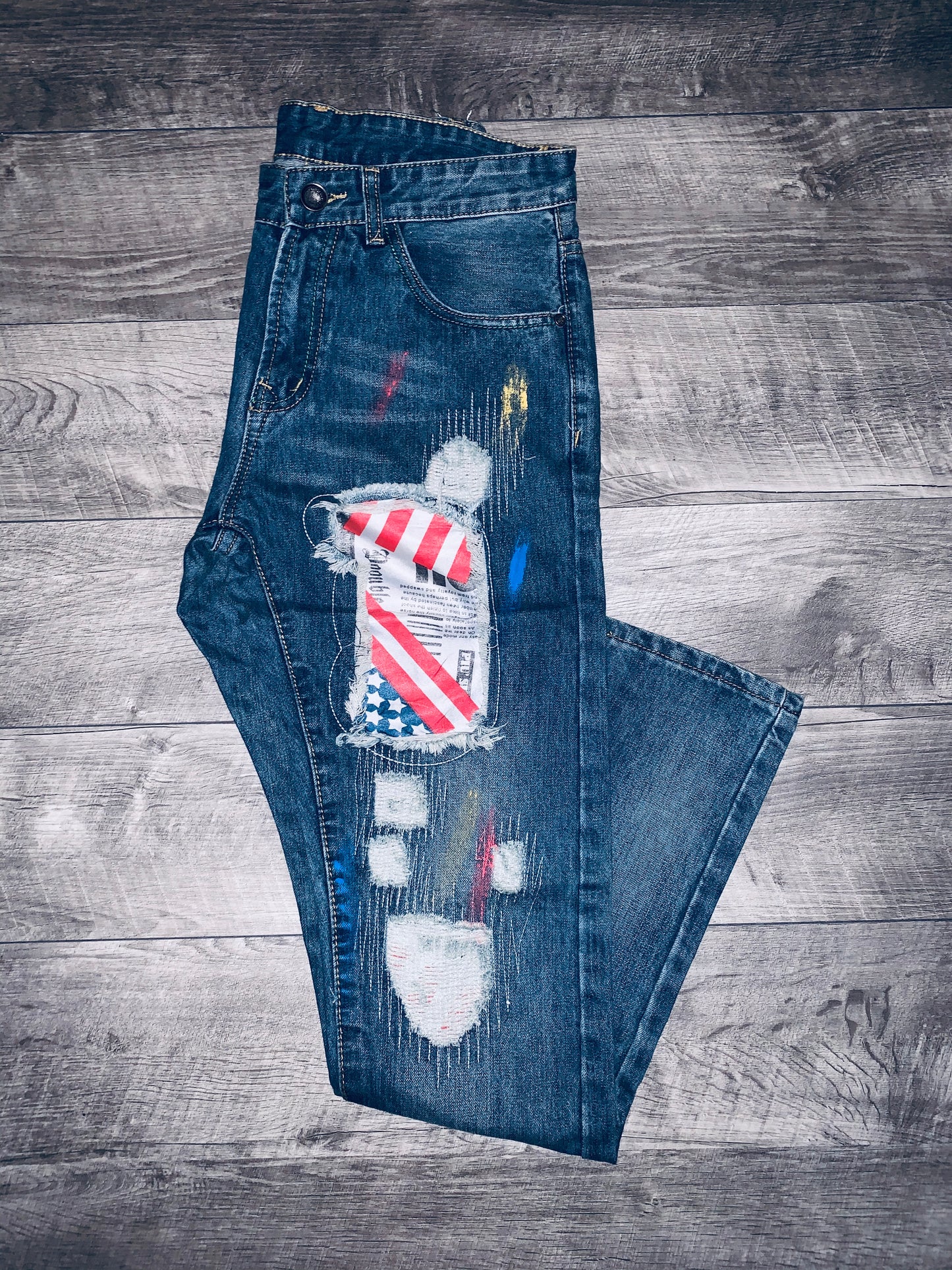 Americana Patchwork | Men's Blue Denim Jeans