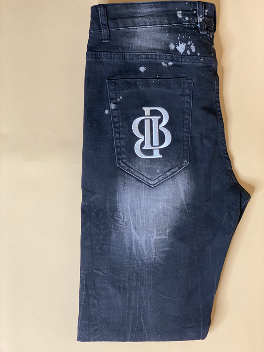 Black faded distressed logo Jeans